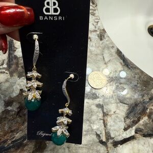 Gold and Green Drop Earrings